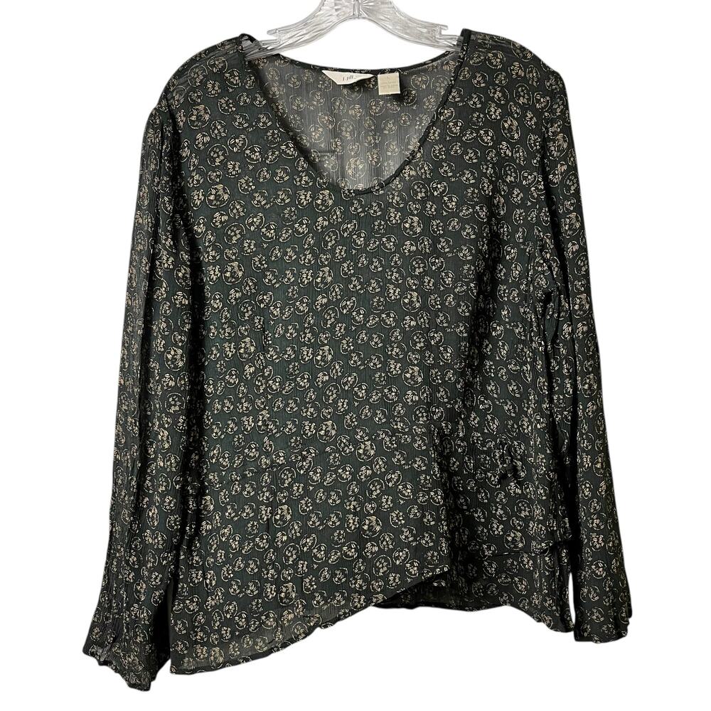 J Jill Long Sleeve Semi Sheer Peplum Style Top‎ L (2651)